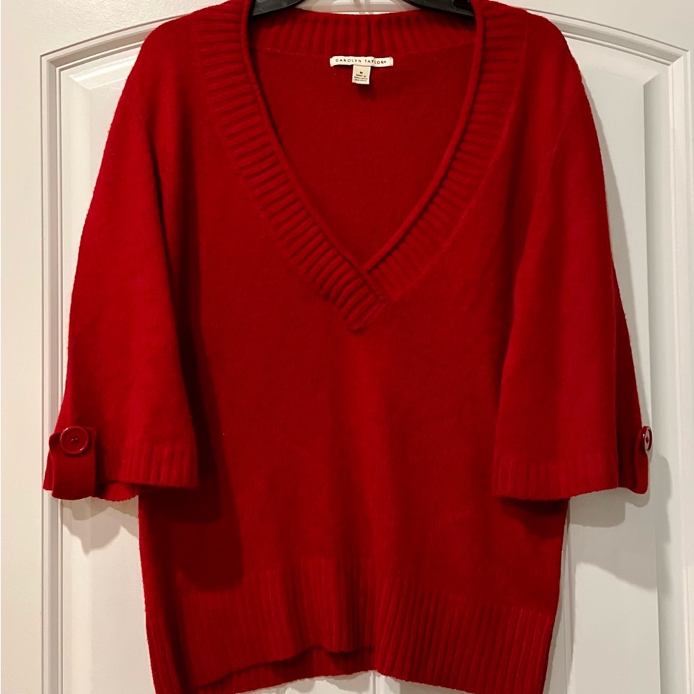 Carolyn Taylor dark red sweater, deep V neck, size M